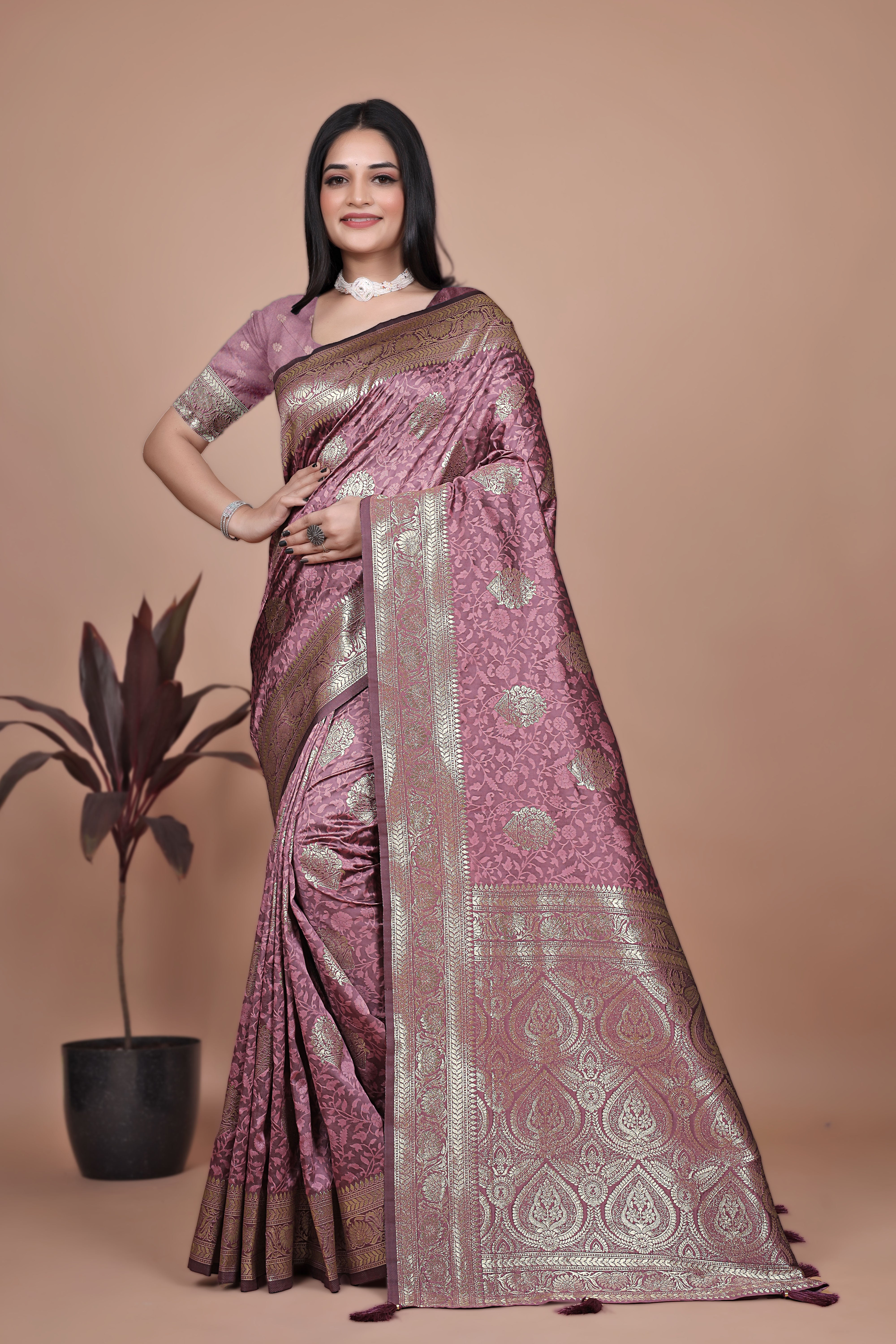 Banarasi Silk Saree with Gold Zari Butti & Ornate Pallu with 4 color option ✨💠